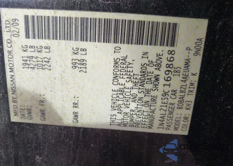 2009 Nissan Altima 2.5 S from USA, damaged, VIN 1N4AL21E59C169868